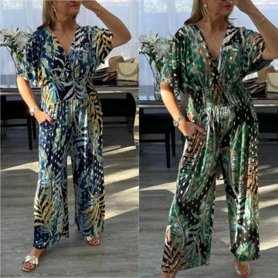 Natalia™ - Tropical Leaf Print Jumpsuit